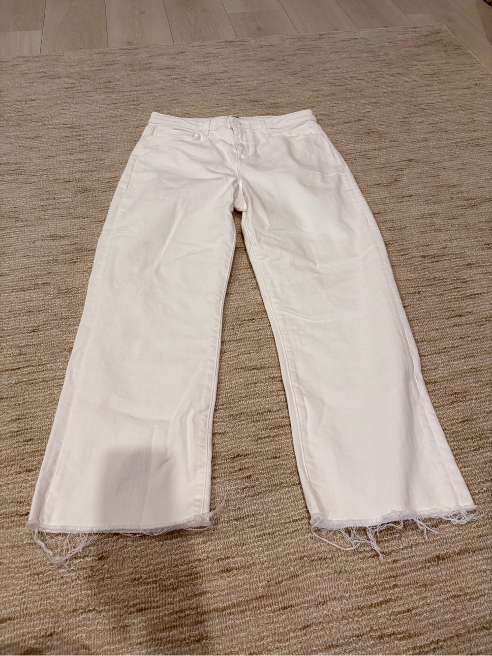 L'AGENCE White Wide-Leg Jeans with Frayed Hem